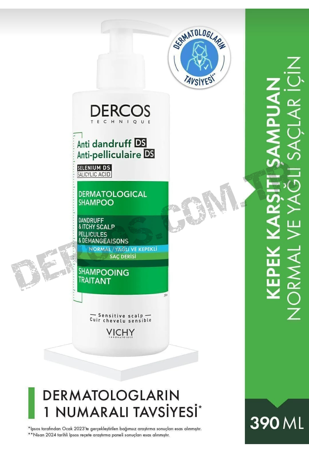 Vichy DERCOS - Kepek Karşıtı Şampuan - Normal ve Yağlı Saçlar İçin 390 ml
